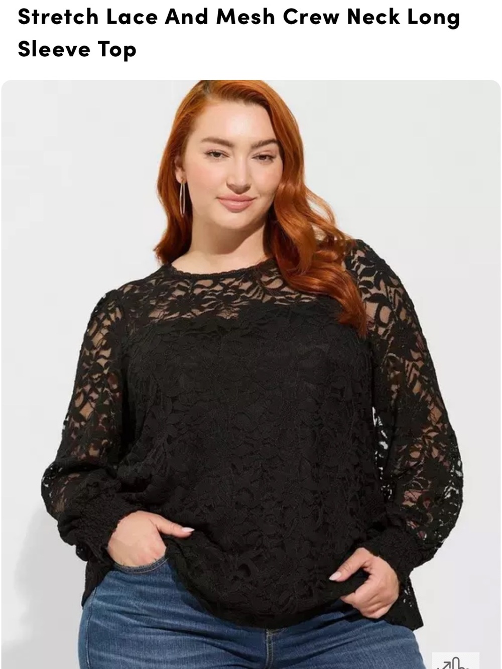 Torrid Stretch Lace and Mesh Crewneck Long Sleeve Top